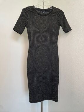 Haute Monde Black Dress‎ with Subtle Gold Lurex Detail Bodycon Glitter Metallic